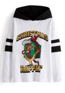 Next Long Sleeve- Hoodie - White Black Christmas Wrapping